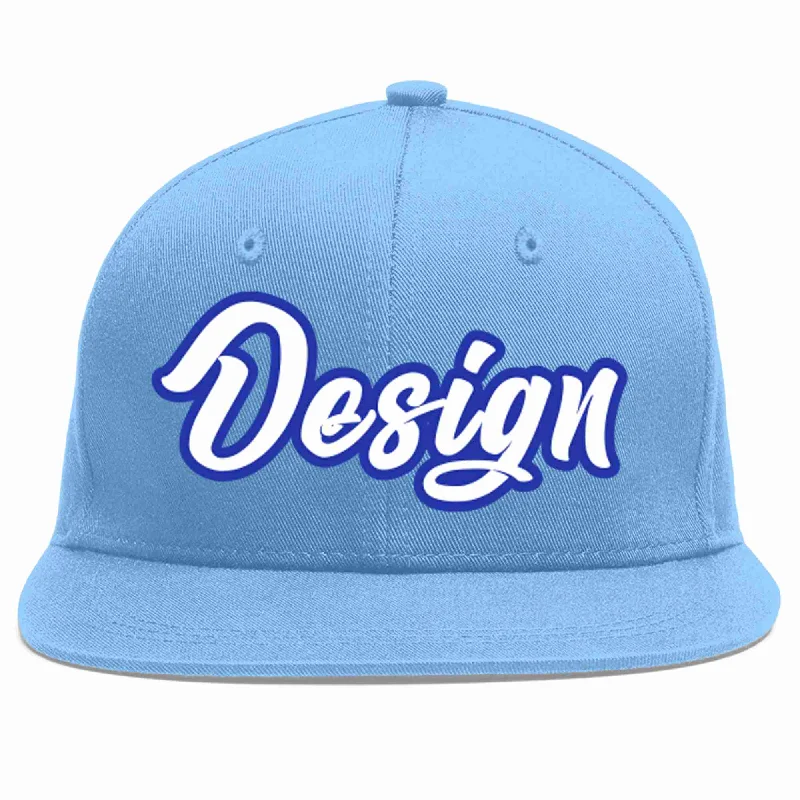 Baseball Cap With Custom Design-Custom Light Blue White-Royal Flat Eaves Sport Baseball Cap Design for Men/Women/Youth