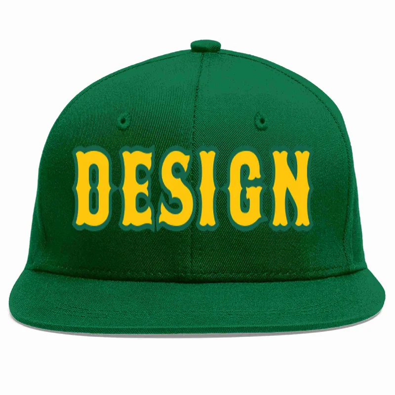 Baseball Cap For Women-Custom Green Gold-Kelly Green Flat Eaves Sport Baseball Cap Design for Men/Women/Youth