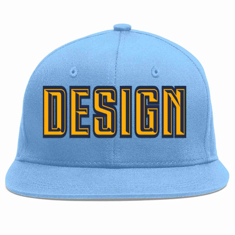 Baseball Cap For Brand Promotion-Custom Light Blue Yellow-Navy Flat Eaves Sport Baseball Cap Design for Men/Women/Youth