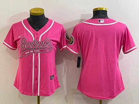 Baseball Jersey For Sale-Women's New Orleans Saints Blank Pink With Patch Cool Base Stitched Baseball Jersey(Run Small)