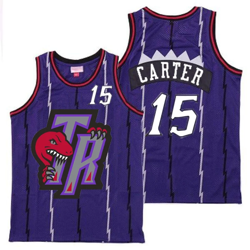 Basketball Jersey For Custom Fan Apparel Sales-Raptors 15 Vince Carter Purple Big Gray TR Logo Retro Basketball Jersey