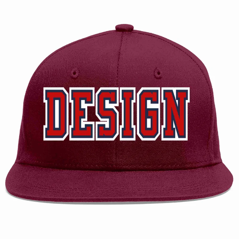 Baseball Cap For Group Events-Custom Crimson Red-Navy Flat Eaves Sport Baseball Cap Design for Men/Women/Youth