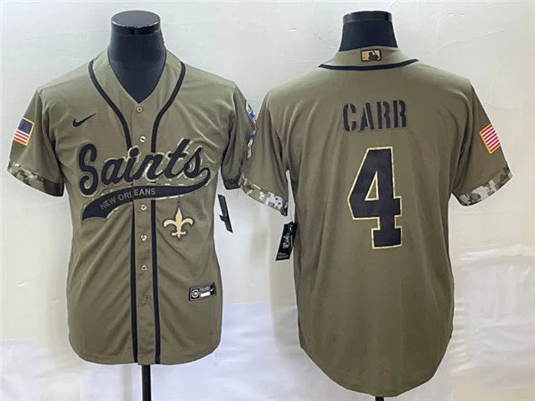 Baseball Jersey For Event Marketing Merchandise-Men's New Orleans Saints #4 Derek Carr Olive Salute To Service With Patch Cool Base Stitched Baseball Jersey