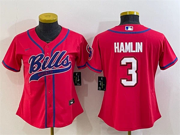 Baseball Jersey For Group And Fan Merchandise-Women's Buffalo Bills #3 Damar Hamlin Red With Patch Cool Base Stitched Baseball Jersey(Run Small)