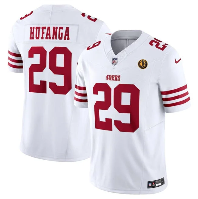 Football Jersey For Supporter Event Gear-Men's San Francisco 49ers #29 Talanoa Hufanga White 2023 F.U.S.E. With John Madden Patch Vapor Limited Football Stitched Jersey