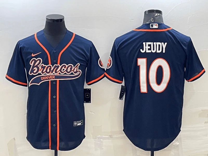 Baseball Jersey For Personalized Orders-Men's Denver Broncos #10 Jerry Jeudy Navy Blue Stitched Cool Base Baseball Jersey