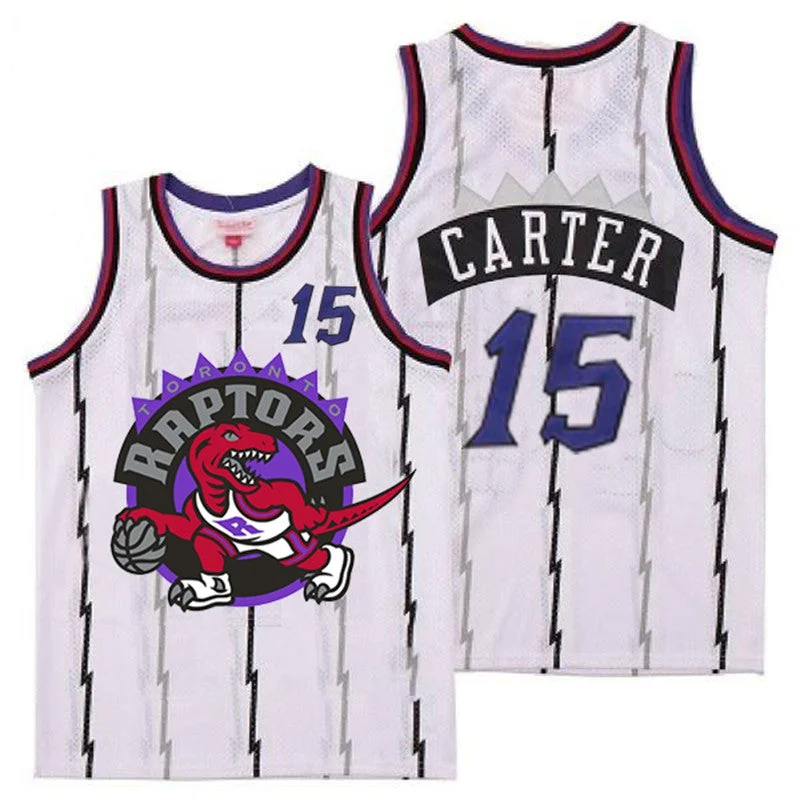 Basketball Jersey With Player And Team Logos-Raptors 15 Vince Carter White Big Logo Retro Basketball Jersey