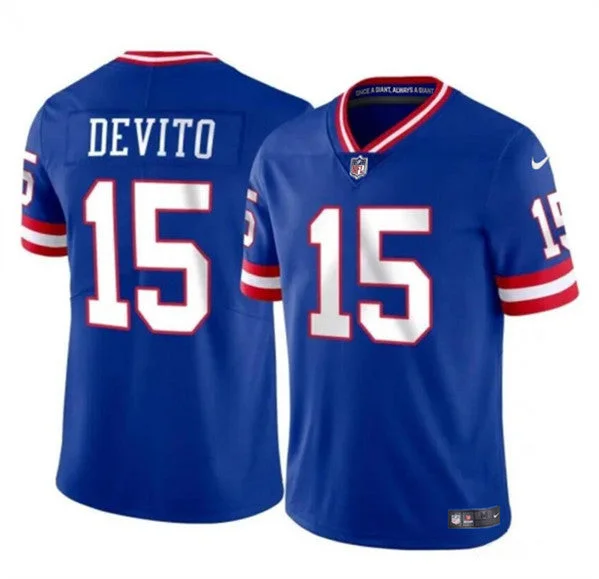 Football Jersey For Kids With Custom Names-Men's New York Giants #15 Tommy DeVito Royal 2023 F.U.S.E. Throwback Limited Football Stitched Jersey