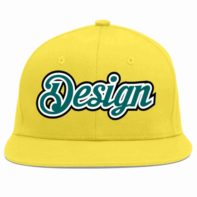 Baseball Cap For Game Day Gear-Custom Light Gold Aqua-White Flat Eaves Sport Baseball Cap Design for Men/Women/Youth