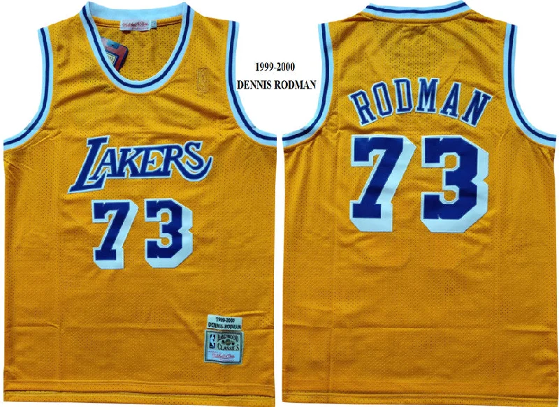 Basketball Jersey For Unique Fan Orders-Lakers 73 Dennis Rodman Yellow 1999-2000 Hardwood Classics Mesh Basketball Jersey