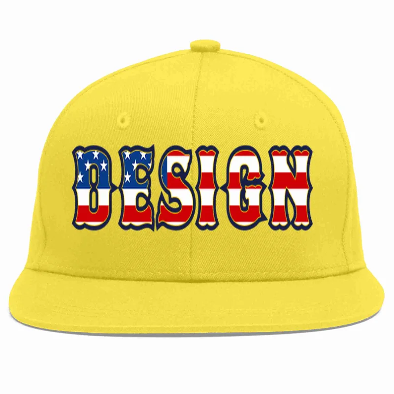 Baseball Cap With Team Spirit Designs-Custom Light Gold Vintage USA Flag-Gold Flat Eaves Sport Baseball Cap Design for Men/Women/Youth