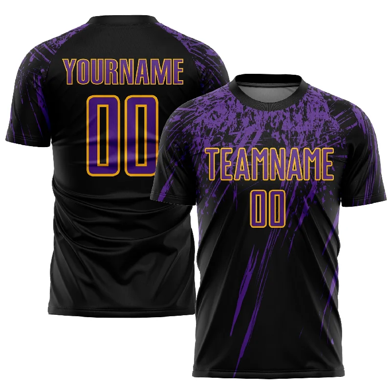 Football Jersey For Adults-Custom Black Purple-Gold Sublimation Soccer Uniform Jersey