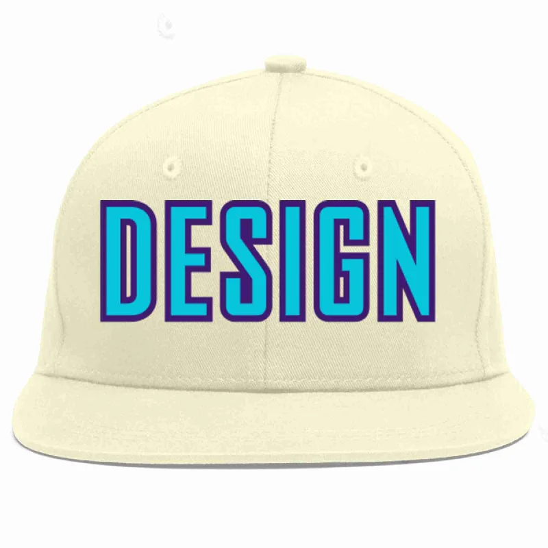 Baseball Cap For Custom Promotions-Custom Cream Light Blue-purple Flat Eaves Sport Baseball Cap Design for Men/Women/Youth