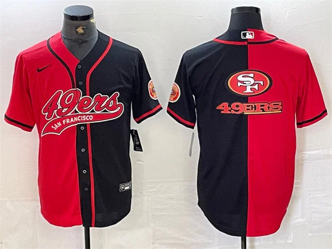 Baseball Jersey For College And High School Teams-Men's San Francisco 49ers Red/Black Split Team Big Logo With Patch Cool Base Stitched Baseball Jersey