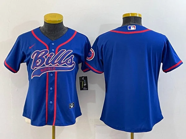 Baseball Jersey With Player Names And Numbers-Women's Buffalo Bills Blank Royal With Patch Cool Base Stitched Baseball Jersey(Run Small)