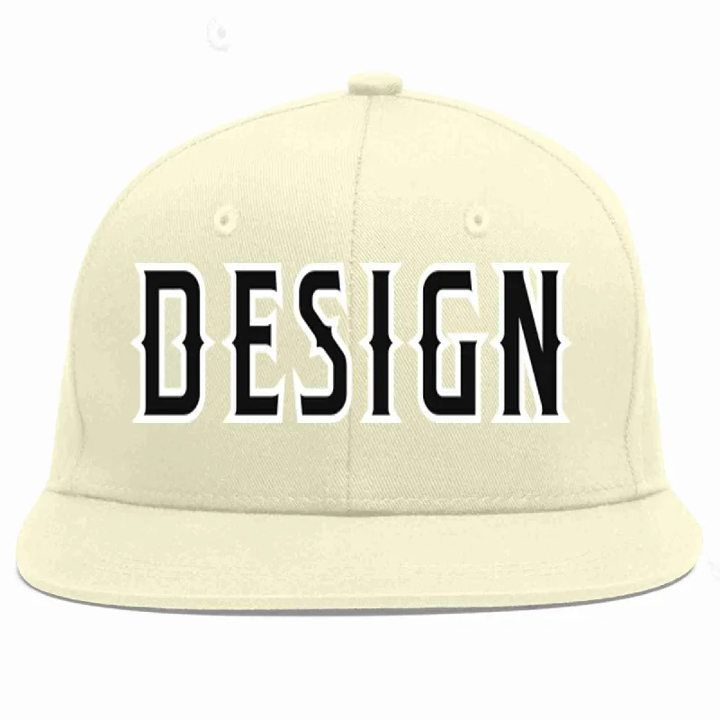 Baseball Cap For Fan Merchandise-Custom Cream Black-White Flat Eaves Sport Baseball Cap Design for Men/Women/Youth