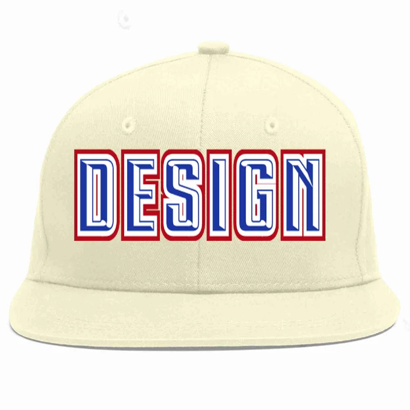 Baseball Cap For Brand Promotion-Custom Cream Royal-White Flat Eaves Sport Baseball Cap Design for Men/Women/Youth