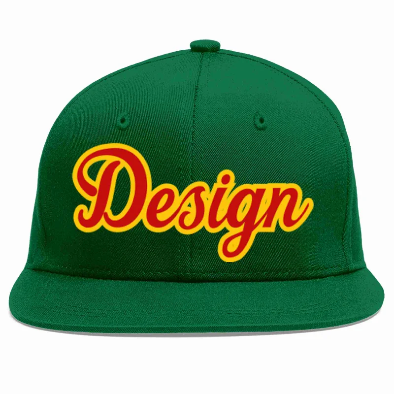 Baseball Cap With Custom Design-Custom Green Red-Yellow Flat Eaves Sport Baseball Cap Design for Men/Women/Youth