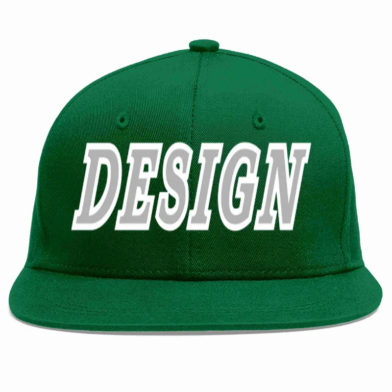 Baseball Cap For Unique Graphics-Custom Green Gray-White Flat Eaves Sport Baseball Cap Design for Men/Women/Youth