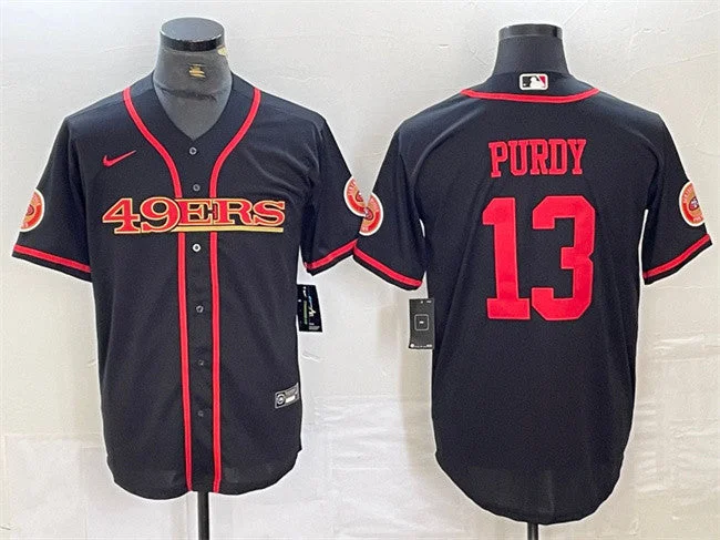 Baseball Jersey For Custom Fan Orders-Men's San Francisco 49ers #13 Brock Purdy Black With Patch Cool Base Stitched Baseball Jersey