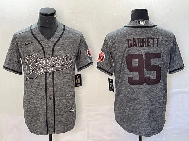 Baseball Jersey For Custom Print Orders-Men's Cleveland Browns #95 Myles Garrett Gray With Patch Cool Base Stitched Baseball Jersey