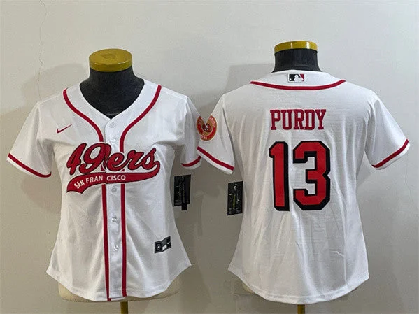 Baseball Jersey For Seasonal Fan Gifts-Women's San Francisco 49ers #13 Brock Purdy New White With Patch Cool Base Stitched Baseball Jersey(Run Small)