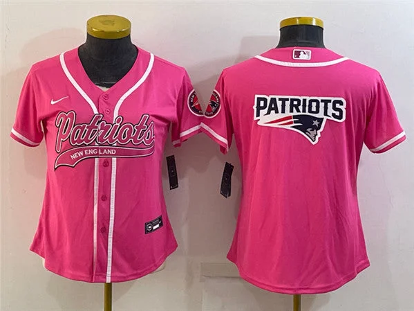 Baseball Jersey With Unique Fabric Options-Women's New England Patriots Pink Team Big Logo With Patch Cool Base Stitched Baseball Jersey(Run Small)