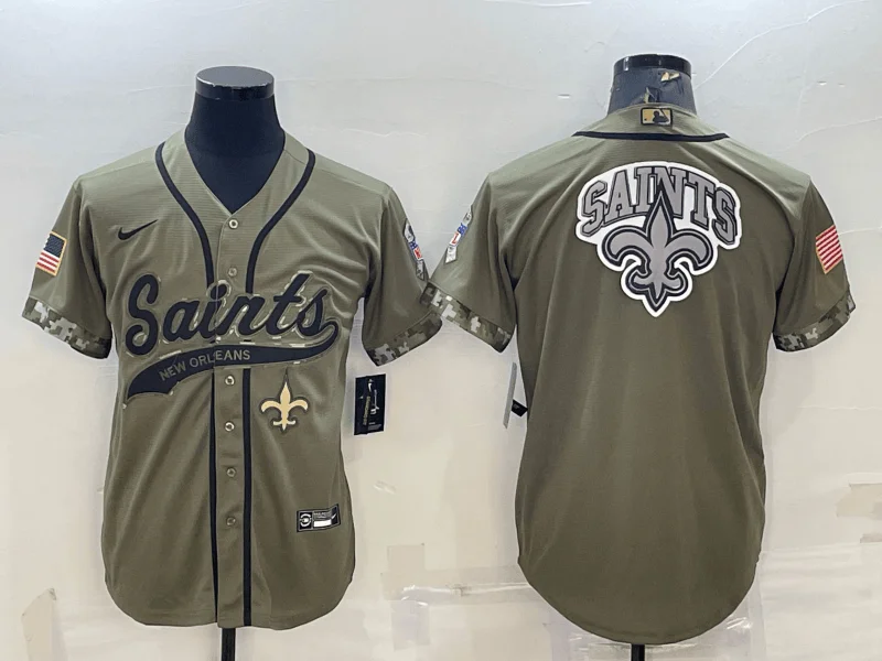 Baseball Jersey For Fan Merchandise-Men's New Orleans Saints Olive Salute to Service Team Big Logo Cool Base Stitched Baseball Jersey