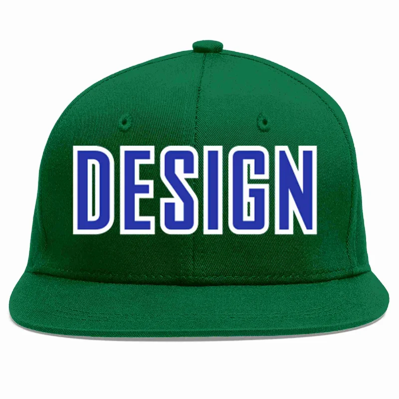 Baseball Cap For Fundraising Campaigns-Custom Green Royal-White Flat Eaves Sport Baseball Cap Design for Men/Women/Youth