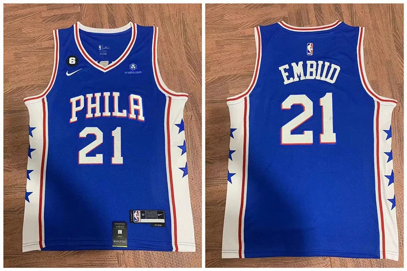 Basketball Jersey For Team Building Activities-76ers 21 Joel Embiid Blue Swingman Basketball Jersey