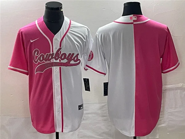 Baseball Jersey For Supporter Apparel-Men's Dallas Cowboys Blank Pink/White Split Cool Base Stitched Baseball Jersey