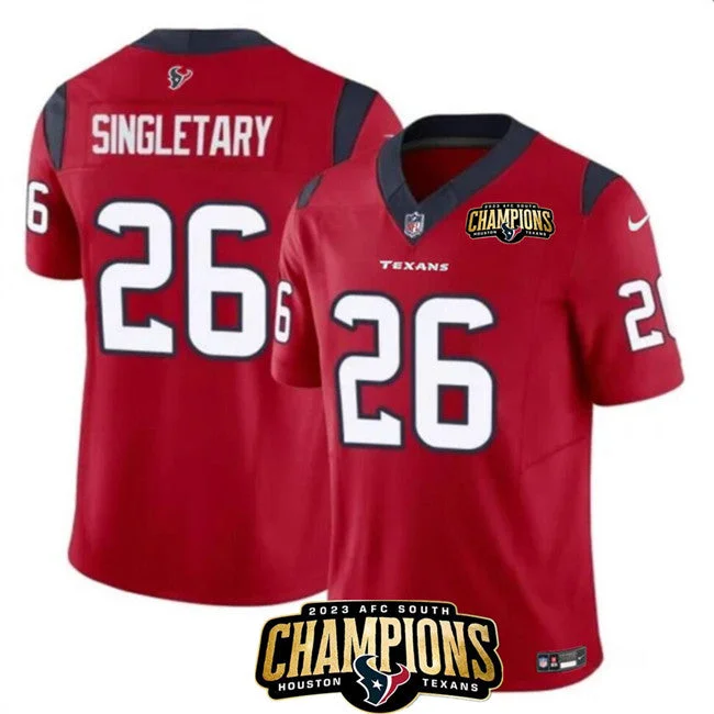 Football Jersey With Custom Colors-Men's Houston Texans #26 Devin Singletary Red 2023 F.U.S.E. AFC South Champions Patch Vapor Untouchable Limited Football Stitched Jersey