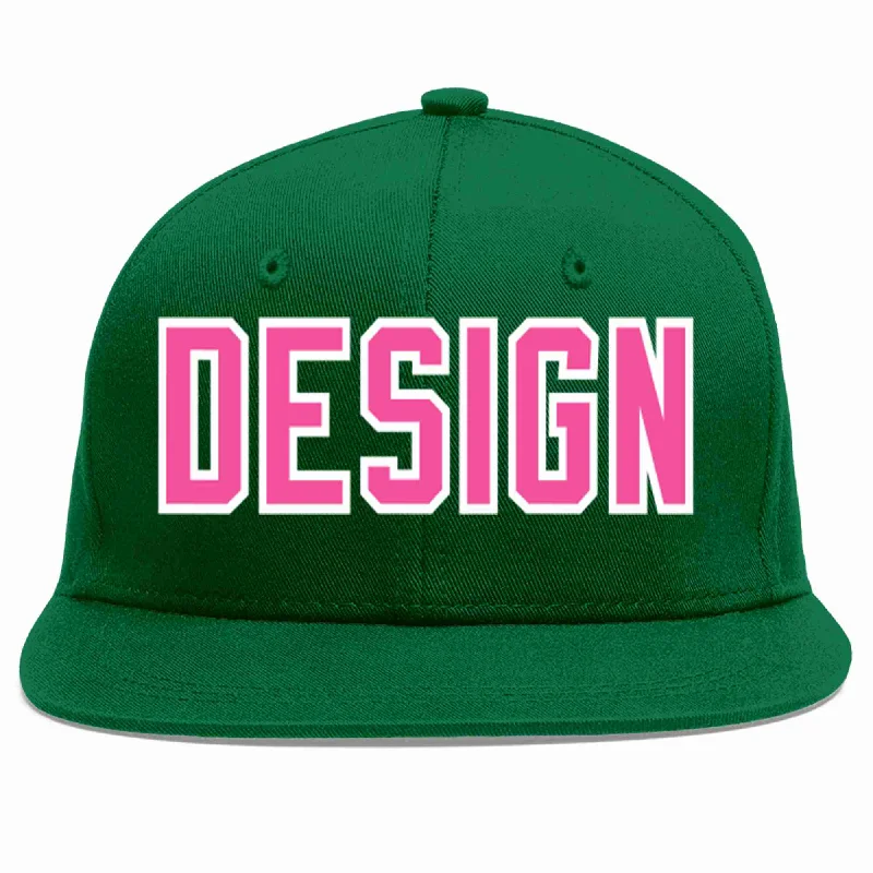 Baseball Cap For Youth Leagues-Custom Green Pink-White Flat Eaves Sport Baseball Cap Design for Men/Women/Youth