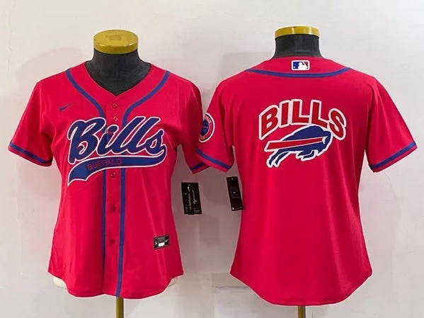 Baseball Jersey For Kids With Custom Names-Women's Buffalo Bills Red Team Big Logo With Patch Cool Base Stitched Baseball Jersey(Run Small)