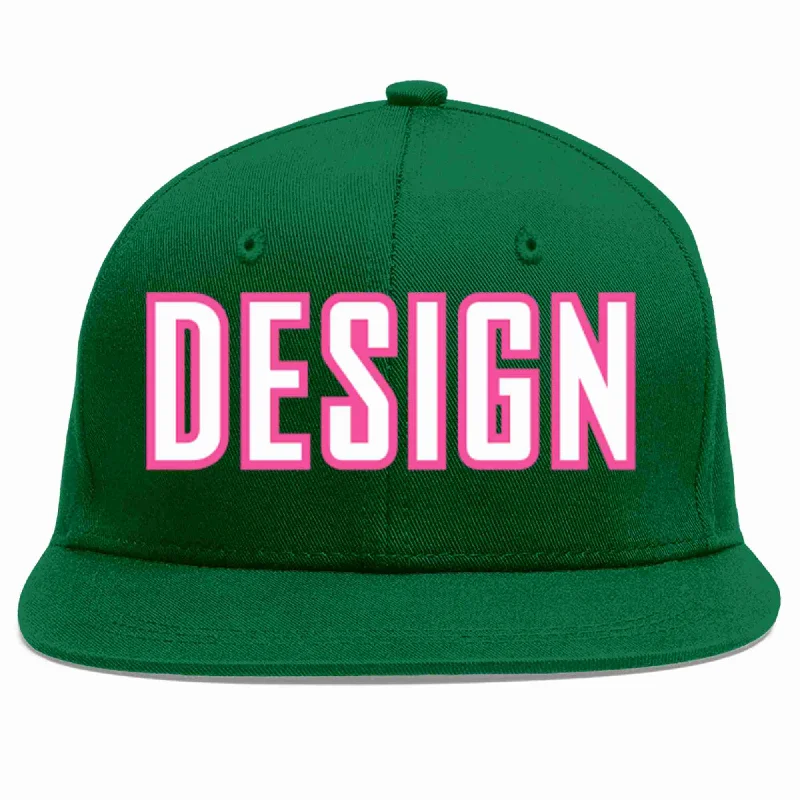 Baseball Cap For Professional Teams-Custom Green White-Pink Flat Eaves Sport Baseball Cap Design for Men/Women/Youth