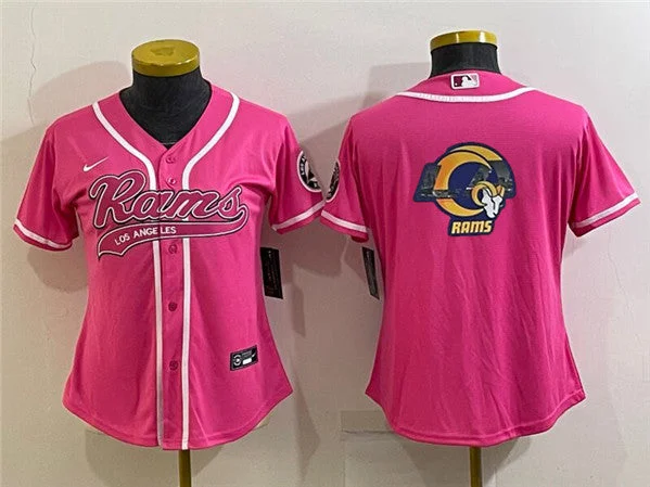 Baseball Jersey With Comfortable Fit-Women's Los Angeles Rams Pink Team Big Logo With Patch Cool Base Stitched Baseball Jersey(Run Small)