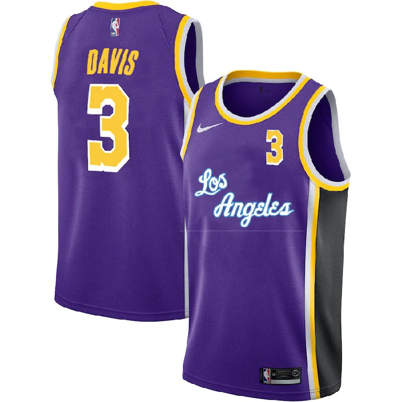 Basketball Jersey For Group Fundraising-Lakers 3 Anthony Davis Purple 2020-2021 New City Edition Swingman Basketball Jersey