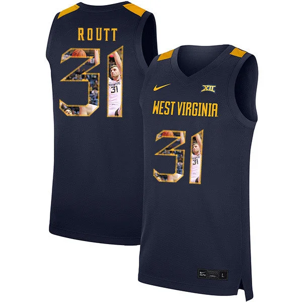 Basketball Jersey For Custom Player Numbers-West Virginia Mountaineers 31 Logan Routt Navy Fashion Basketball College Basketball Jersey