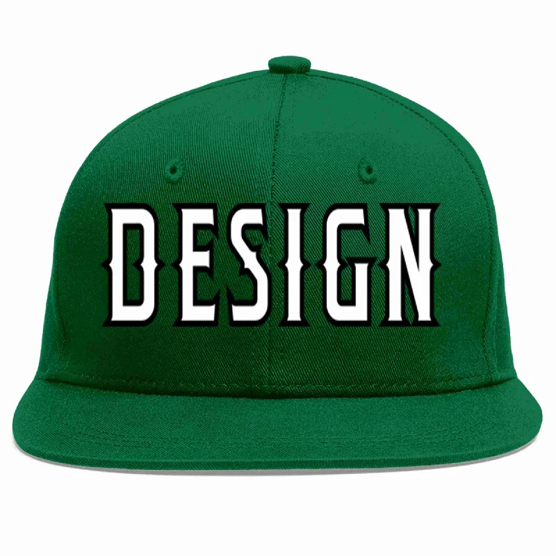 Baseball Cap For Elite Teams-Custom Green White-Black Flat Eaves Sport Baseball Cap Design for Men/Women/Youth