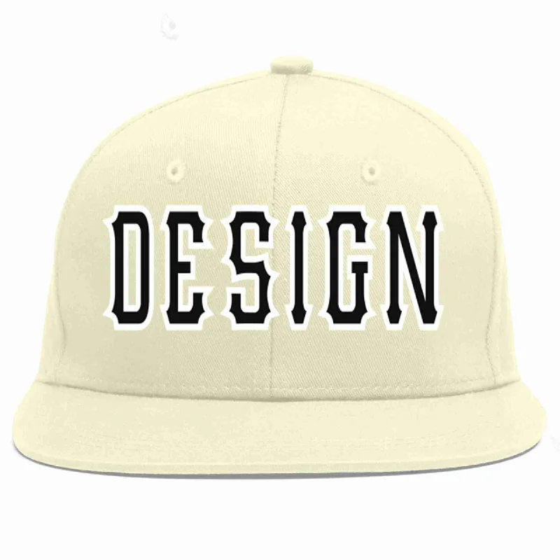 Baseball Cap For Special Team Orders-Custom Cream Black-White Flat Eaves Sport Baseball Cap Design for Men/Women/Youth