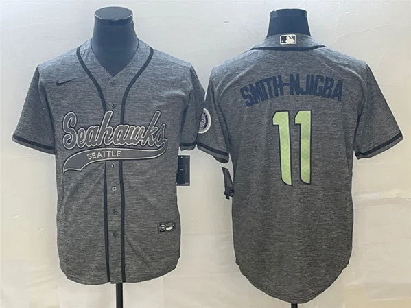 Baseball Jersey For Baseball Tournament Teams-Men's Seattle Seahawks #11 Jaxon Smith-Njigba Gray With Patch Cool Base Stitched Baseball Jersey1