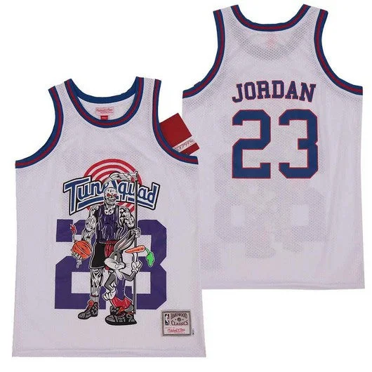 Basketball Jersey For Limited-Time Custom Orders-Tune Squad 23 Michael Jordan White Hardwood Classics Skull Edition Movie Basketball Jersey