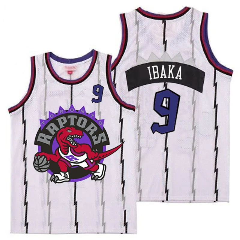 Basketball Jersey For Official Sports Orders-Raptors 9 Serge Ibaka White Big Logo Retro Basketball Jersey