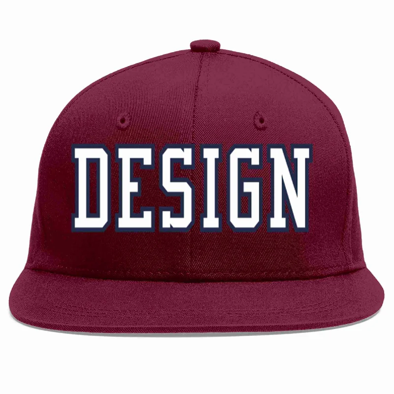 Baseball Cap For Youth Sports-Custom Crimson White-Navy Flat Eaves Sport Baseball Cap Design for Men/Women/Youth