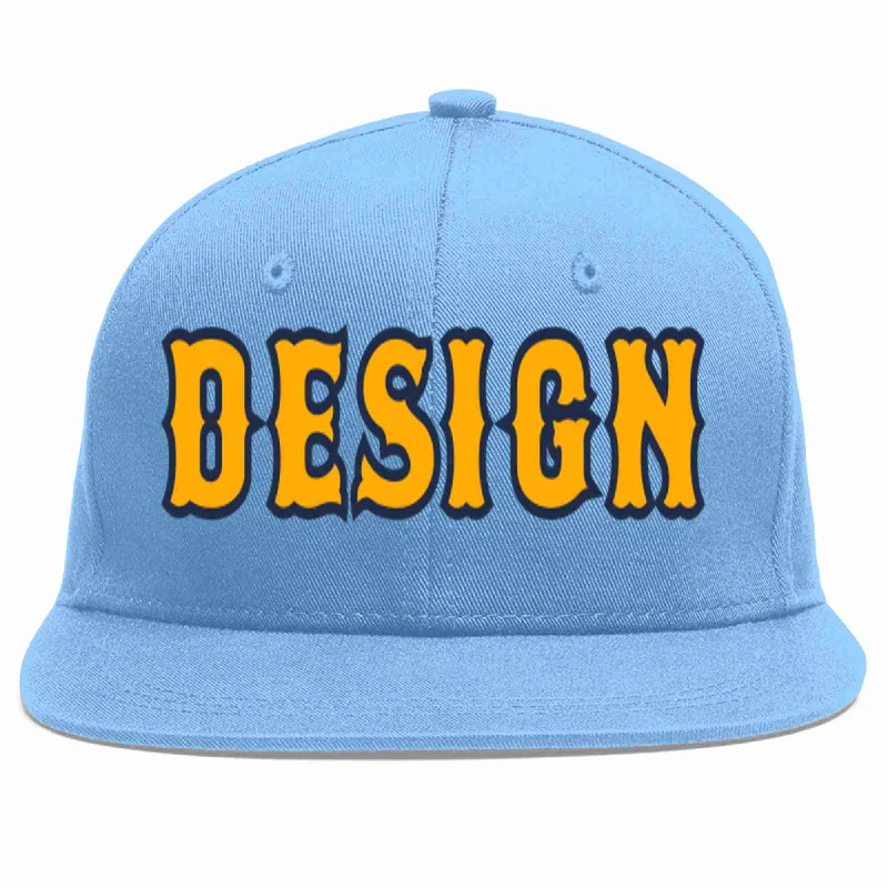 Baseball Cap For Gift-Giving Occasions-Custom Light Blue Yellow-Navy Flat Eaves Sport Baseball Cap Design for Men/Women/Youth