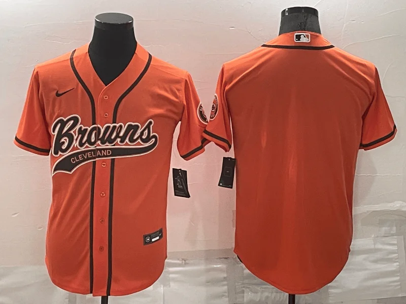 Baseball Jersey For Youth League Custom Orders-Men's Cleveland Browns Blank Orange Stitched Cool Base Baseball Jersey