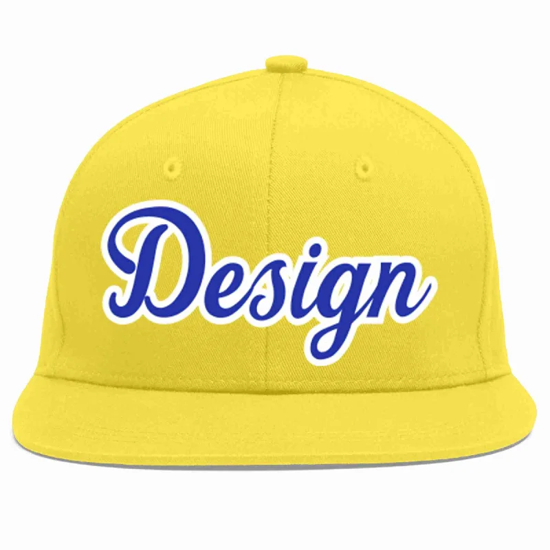 Baseball Cap For Limited-Edition Sales-Custom Light Gold Royal-White Flat Eaves Sport Baseball Cap Design for Men/Women/Youth