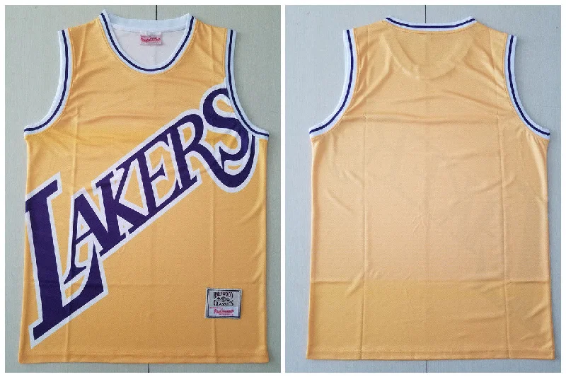 Basketball Jersey For Official Merchandise-Lakers Big Face Yellow Hardwood Classics Swingman Basketball Jersey