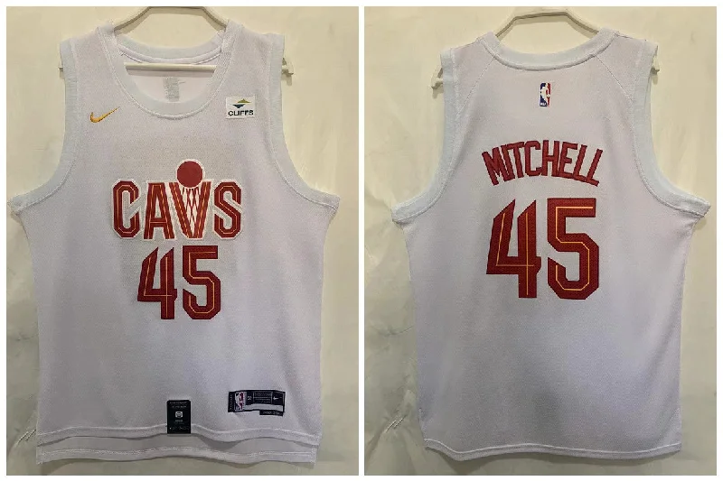 Basketball Jersey For Youth Teams And Leagues-Cavaliers 45 Donovan Mitchell White 2022-23 Swingman Basketball Jersey