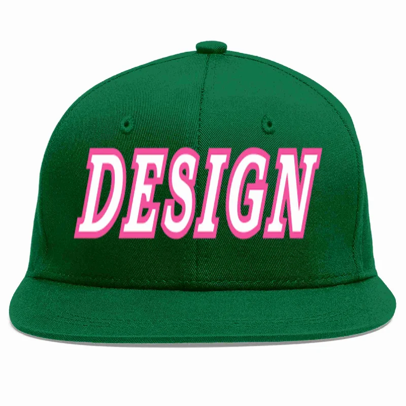 Baseball Cap For Comfortable Outdoor Wear-Custom Green White-Pink Flat Eaves Sport Baseball Cap Design for Men/Women/Youth